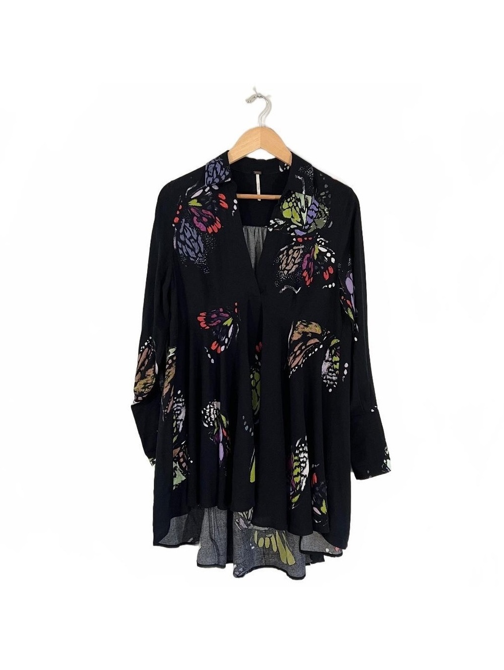 Free People Black Field of Butterflies Mini Tunic Dress Boho Whimsy Fairy